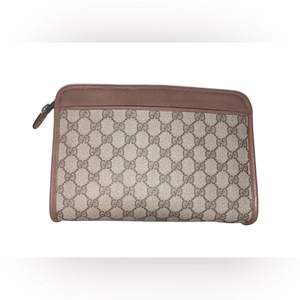 Authentic Vintage Gucci Clutch/Pouch, GG monogram, English Tan Trim - Picture 2 of 10